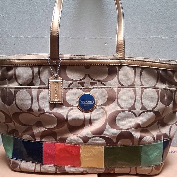 Coach Signature Tote with Multicolor Patchwork